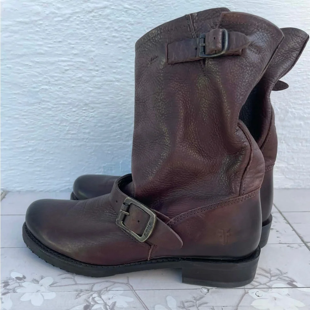 Frye Brown Leather Harness Boots